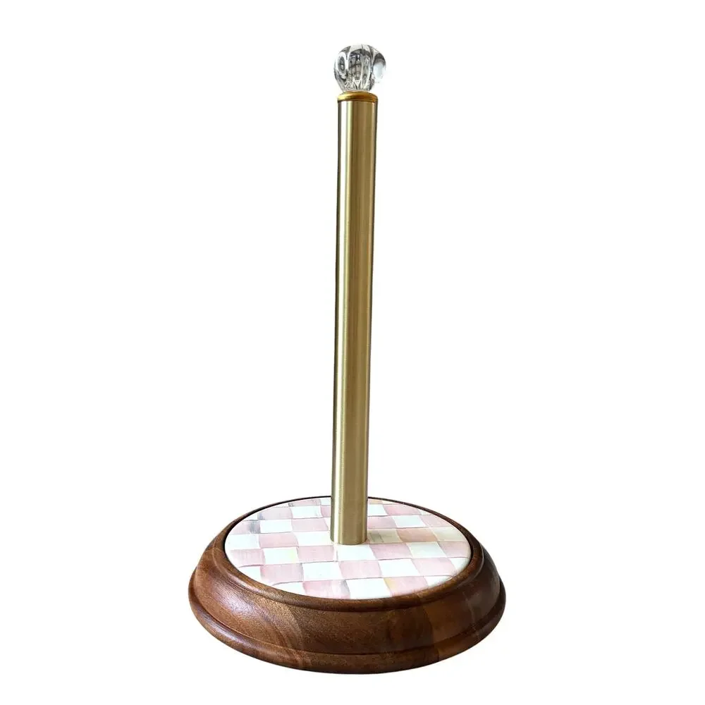 MacKenzie-Childs Rosy Check Wood Paper Towel Holder Farmhouse Kitchen New